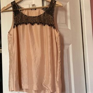 J.CREW Blush Pink SILK top with black lace detailing!